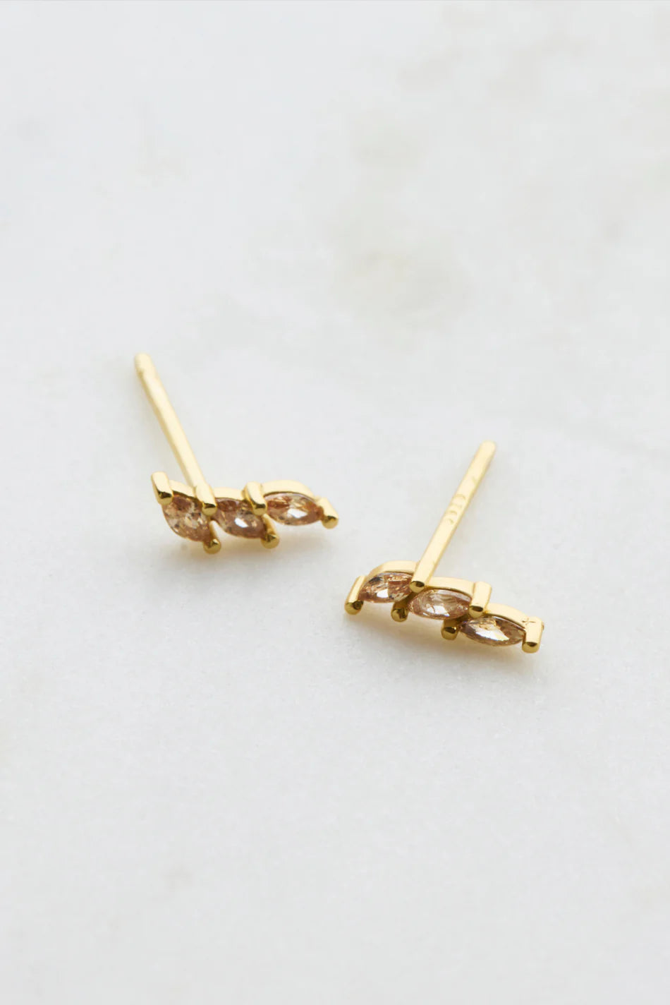 Triple Crystal Stud - Peach - 925 Sterling Silver - Gold