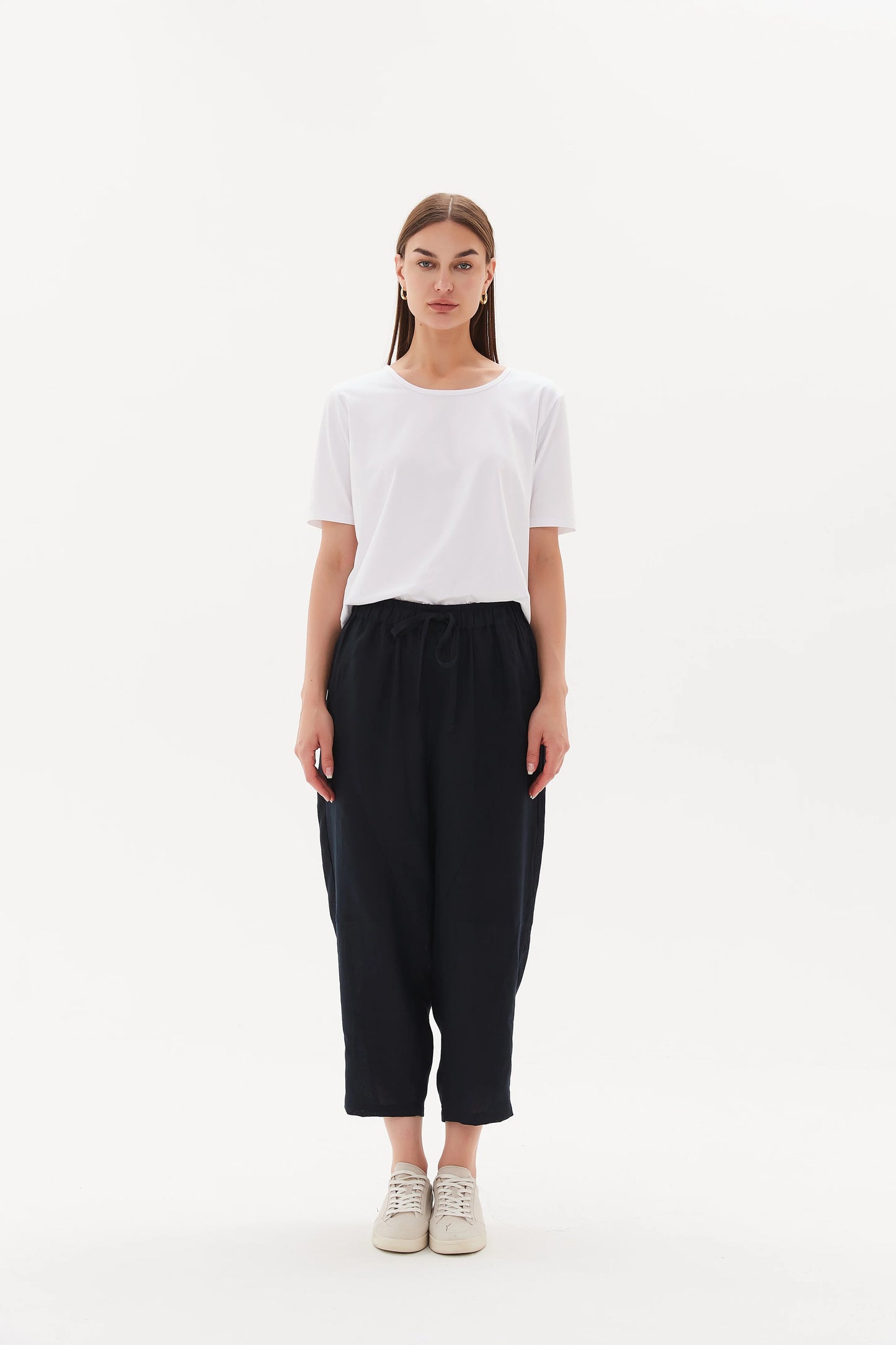 Tie Front Linen Jogger - Deep Navy