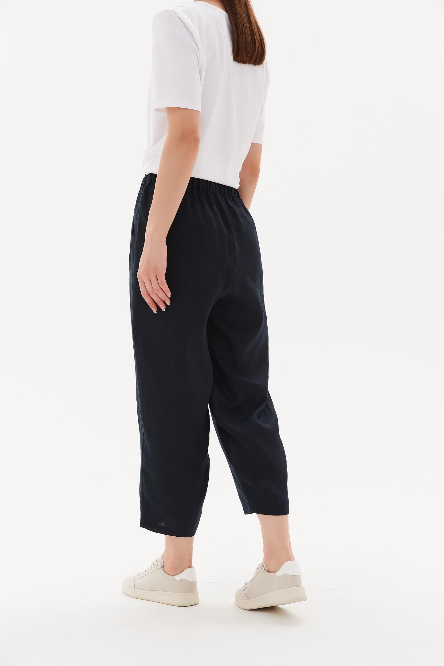 Tie Front Linen Jogger - Deep Navy