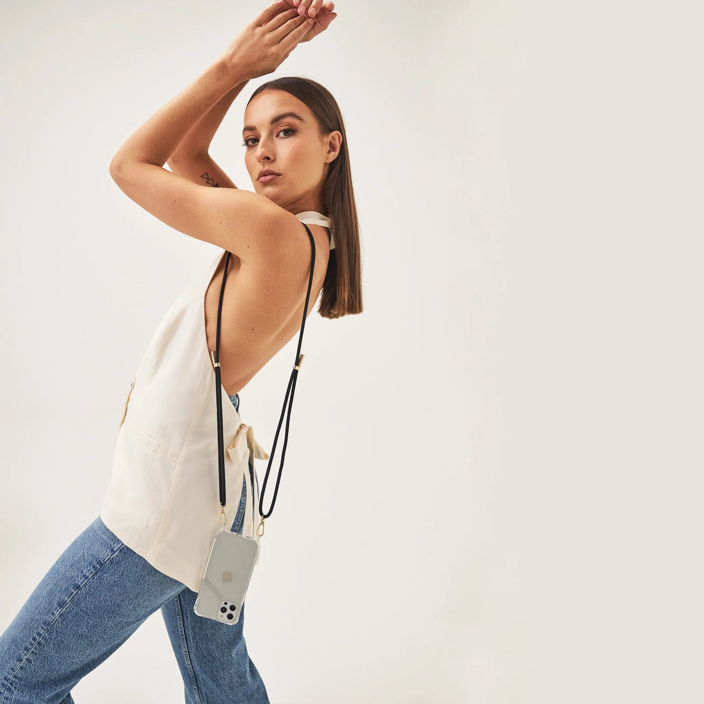 Mystique Black Crossbody Phone Strap - Gold