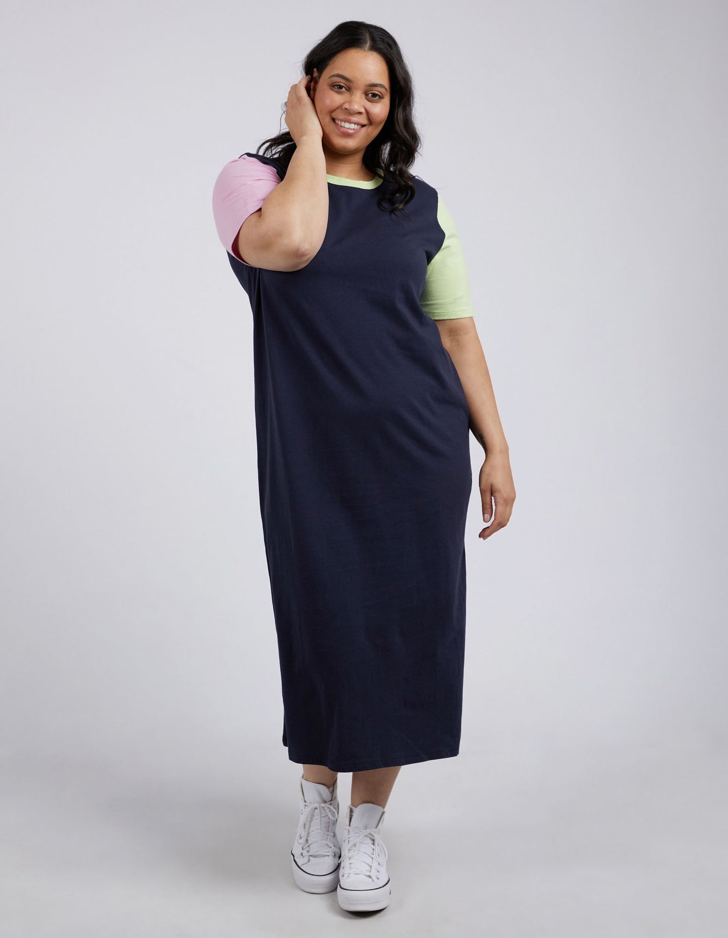 Cherry Block Tee Dress Navy
