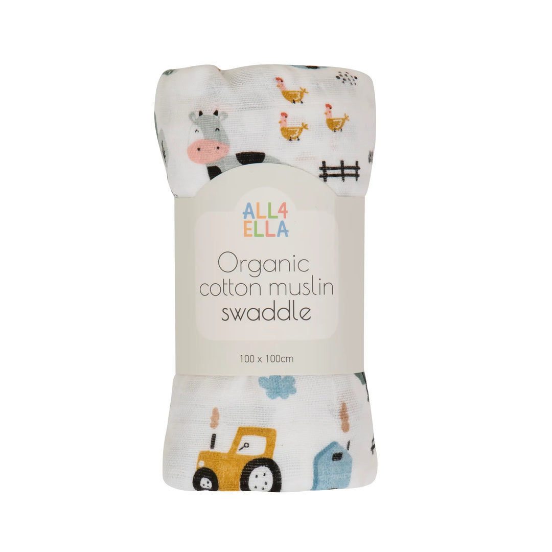 Cotton Muslin Swaddle - Barnyard