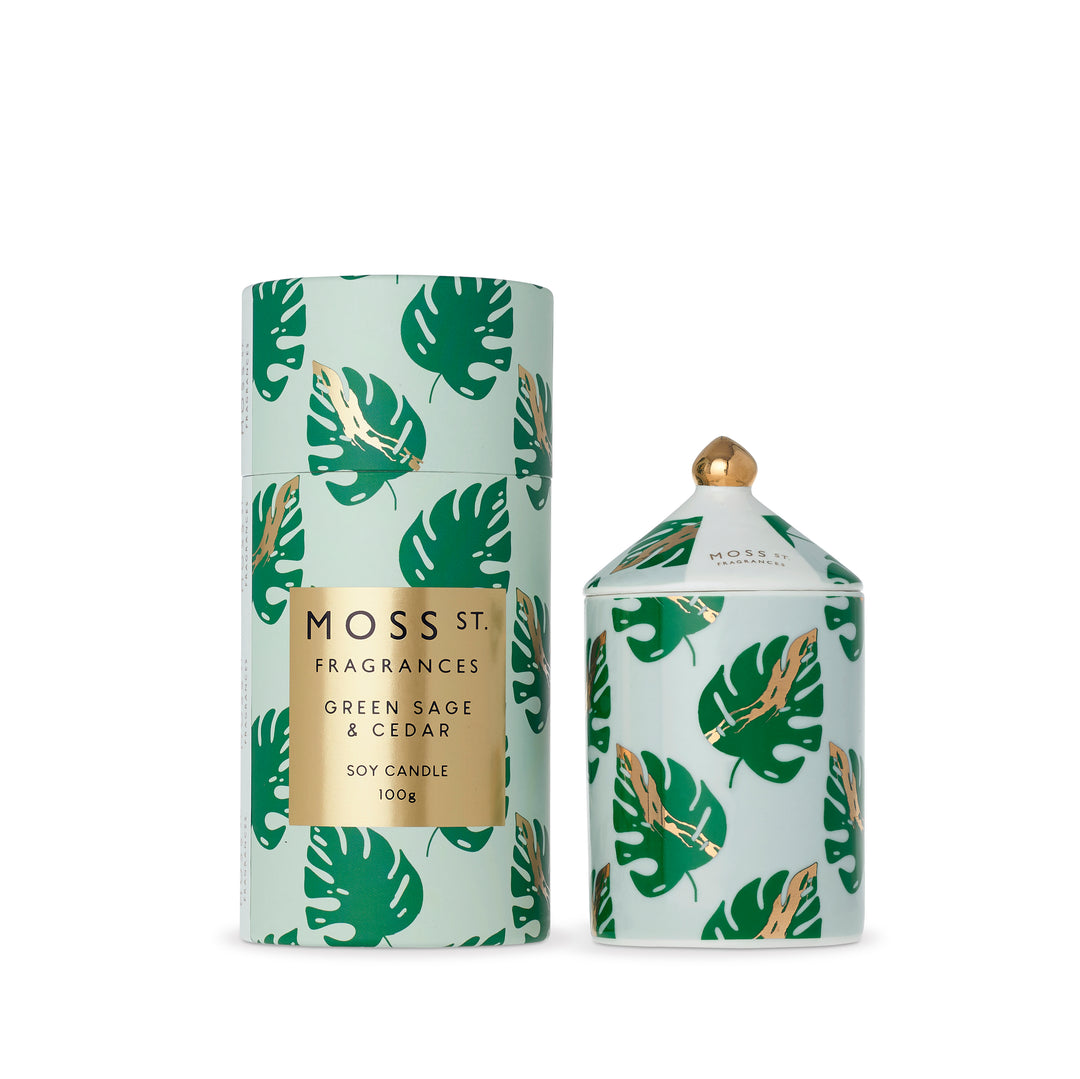 Ceramic Candle 100g Green Sage & Cedar