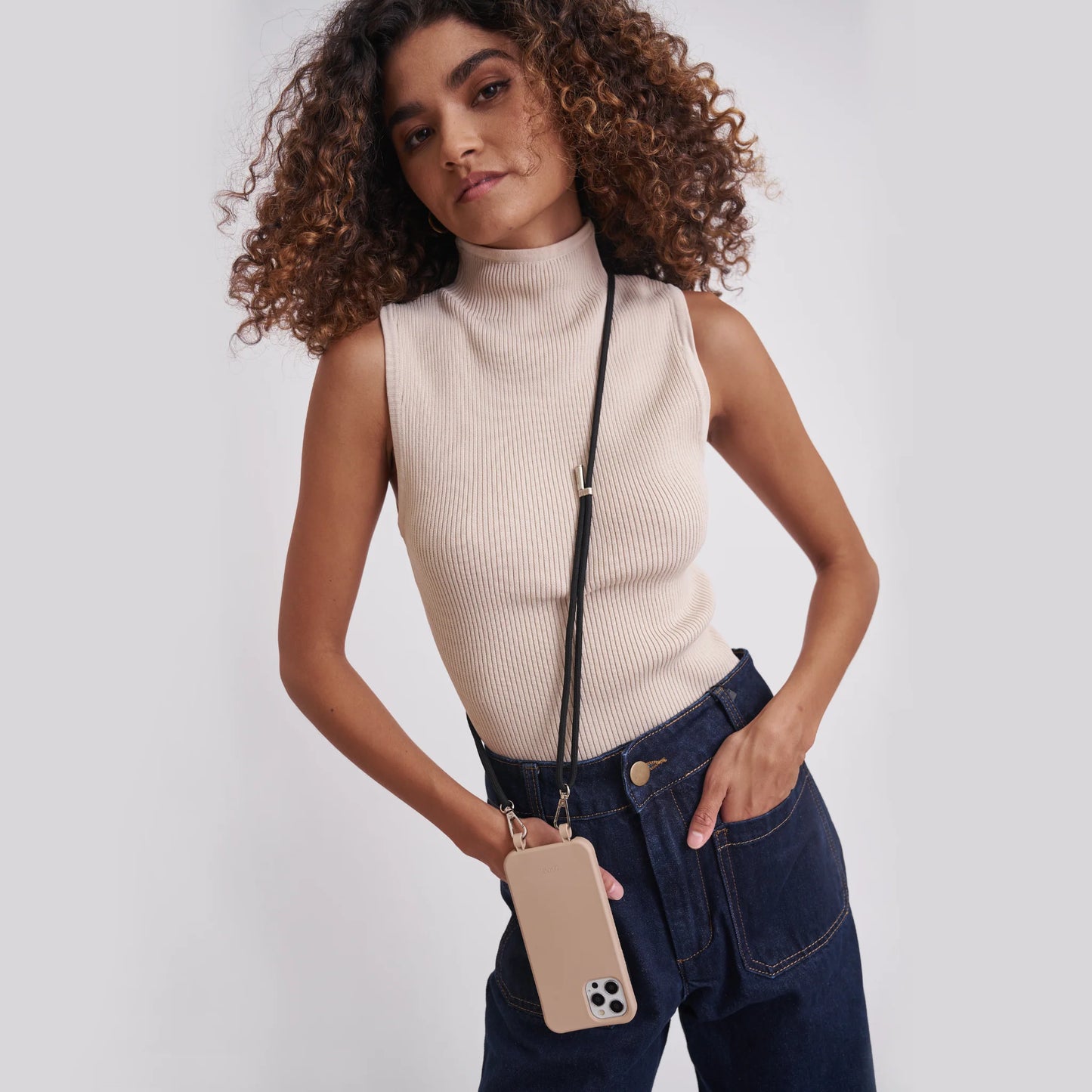 Mystique Black Crossbody Phone Strap - Gold