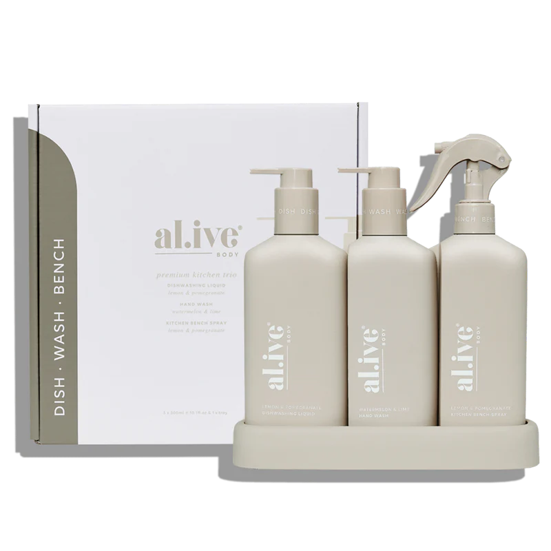 Dishwashing Liquid, Hand Wash & Bench Spray + Tray, Premium Kitchen Trio
