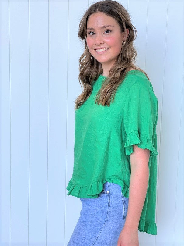 Ava Ruby Green Linen Top