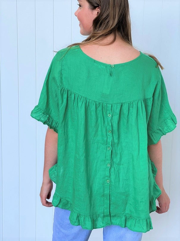 Ava Ruby Green Linen Top