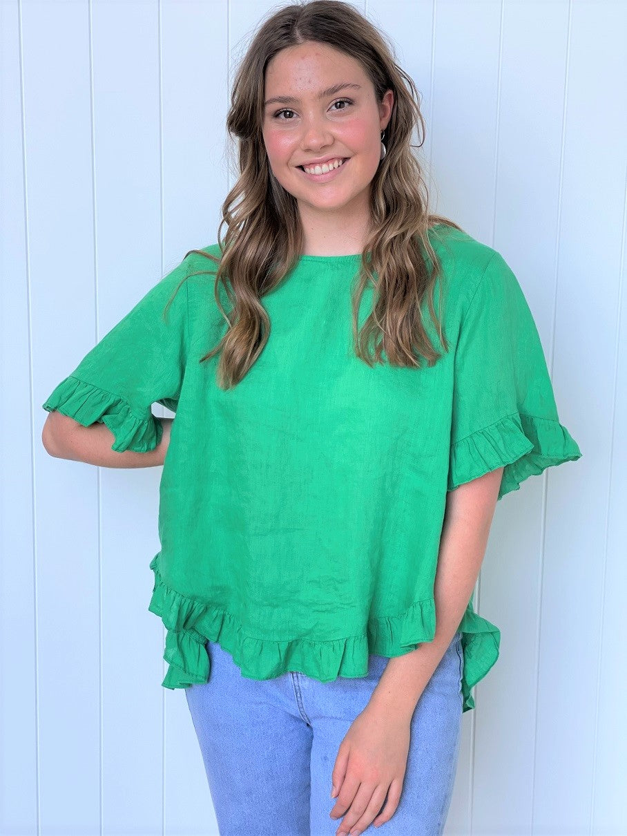 Ava Ruby Green Linen Top