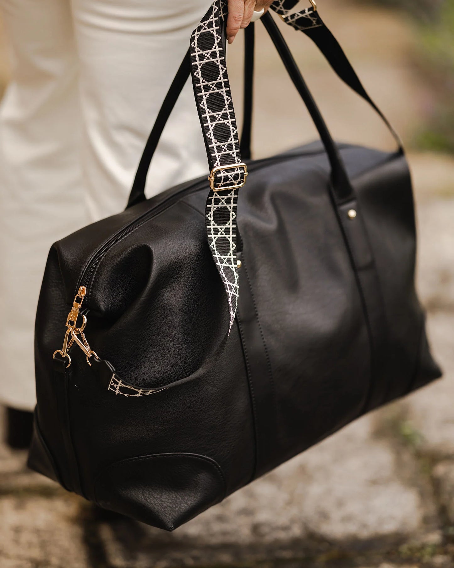 Alexis Black Ezra Strap Weekender Travel Bag