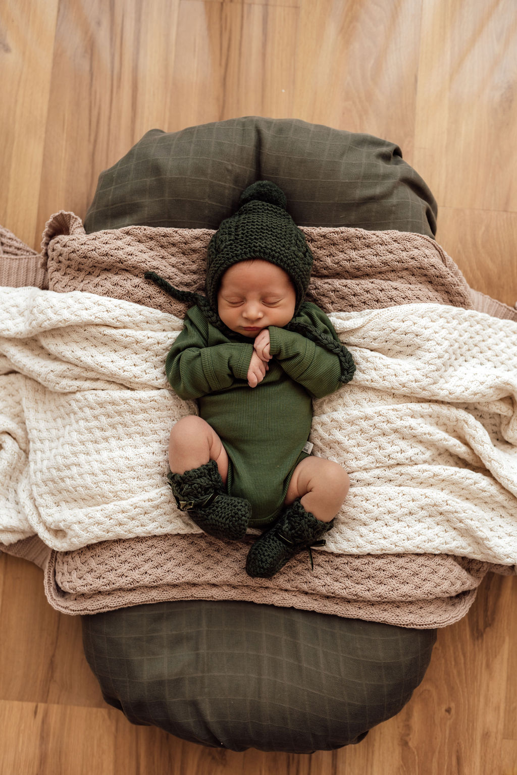 Olive Merino Wool Bonnet & Booties