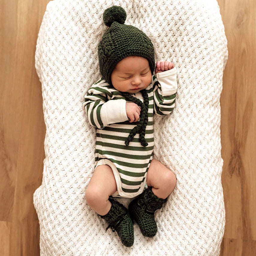 Olive Merino Wool Bonnet & Booties