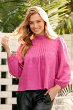 Maggie Magenta Linen Pintuck Top