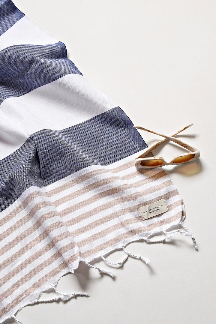 Flamenco Turkish Towel - Navy and Beige