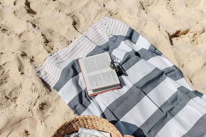 Flamenco Turkish Towel - Navy and Beige
