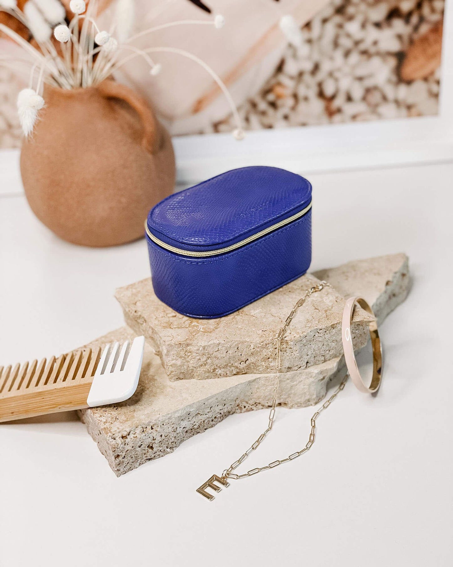 Olive Lizard Cobalt Jewellery Box | Louenhide
