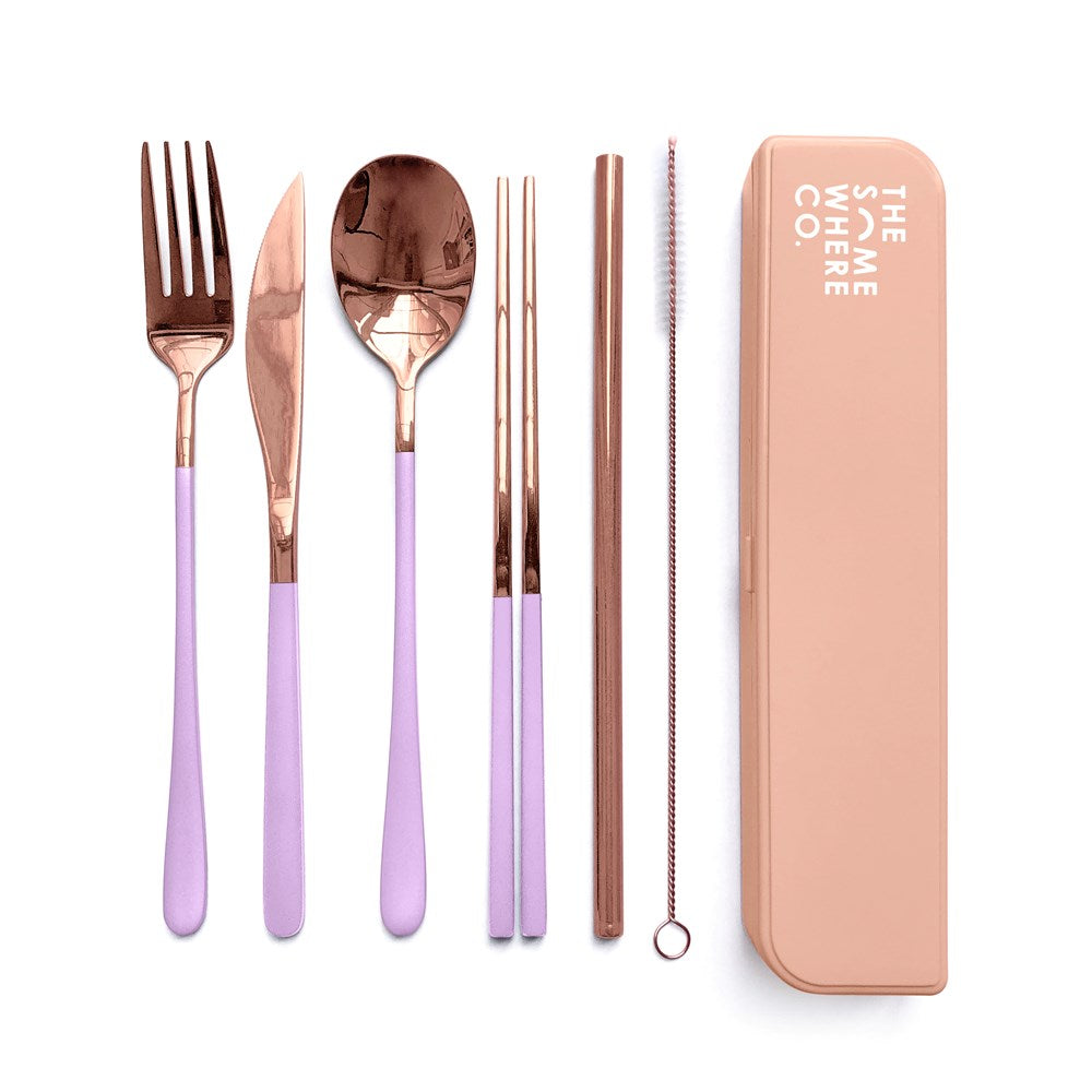 Take Me Away Cutlery Kit - Rose Gold with Lilac Handle
