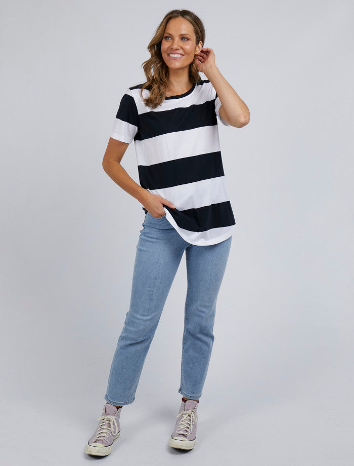 Block Navy & White Stripe Short Sleeve Top