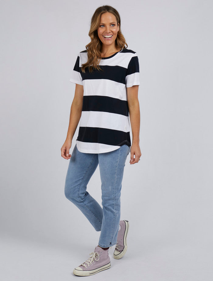 Block Navy & White Stripe Short Sleeve Top
