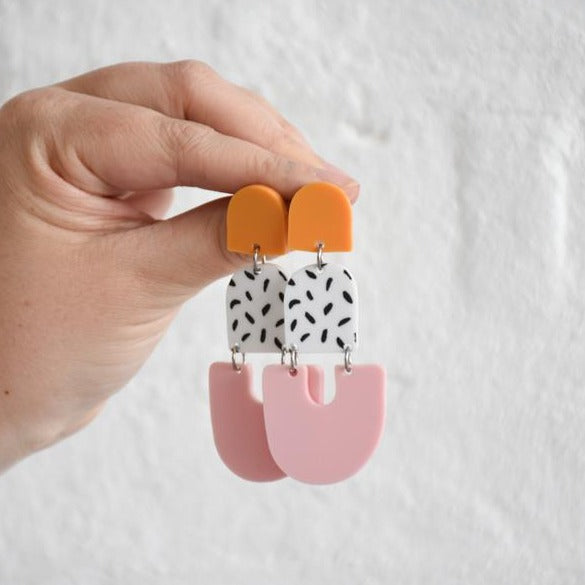 The 'Alisha' Earrings - Golden Yellow / Spot / Pink
