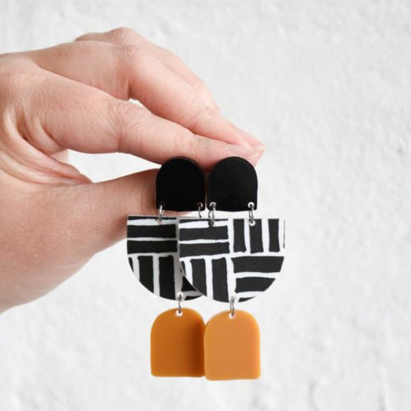 Sarah-Jayne Earrings - Black / White Deco / Mustard