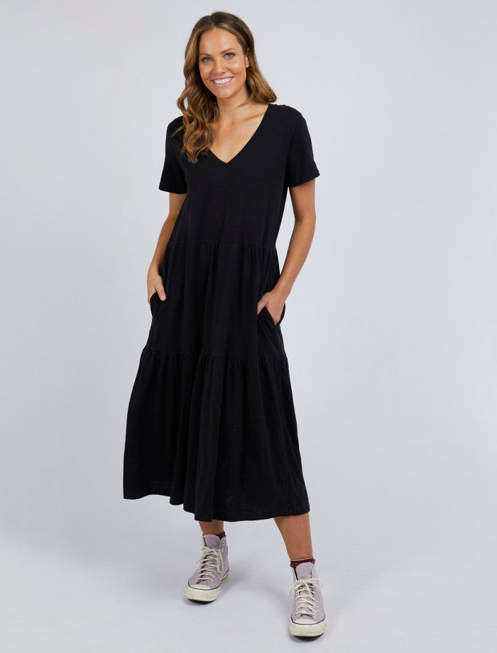 Gigi Black Tiered Midi Dress