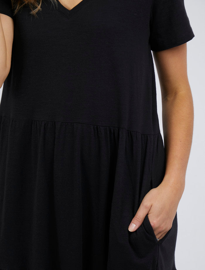 Gigi Black Tiered Midi Dress