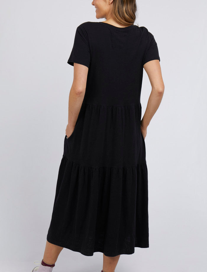 Gigi Black Tiered Midi Dress