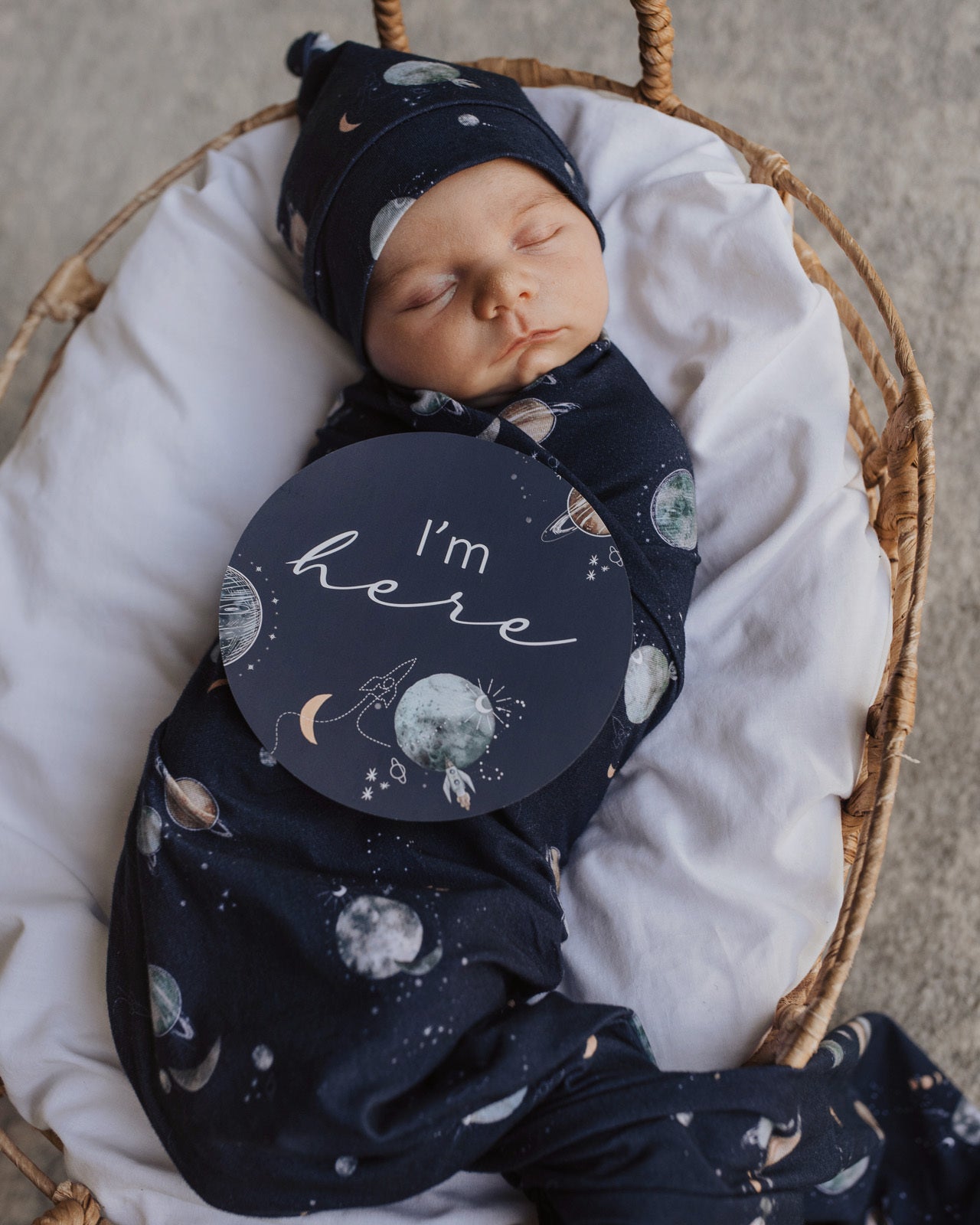 Milky Way Baby Jersey Wrap & Beanie Set