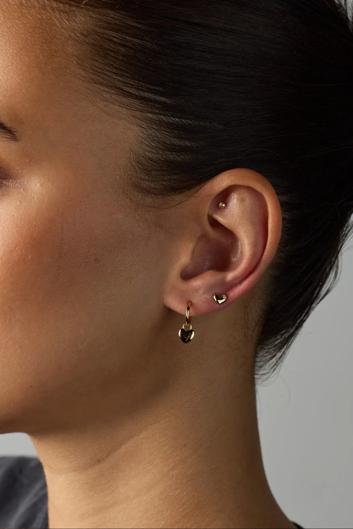 Crystal Heart Stud Earring - 925 Sterling Silver - Gold - Mini Stud