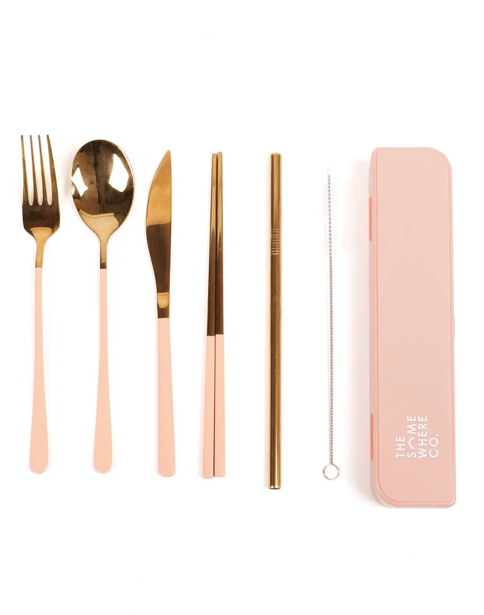 Take Me Away Cutlery Kit - Gold with  Blush Handle