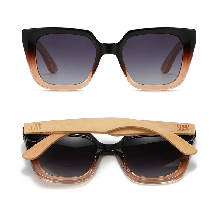 SOLUNA OMBRE l Sunglasses l Black Polarised Lens l Walnut Maple Arm