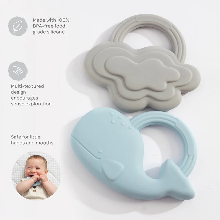 2PK SILICONE TEETHER - WHALE & CLOUD