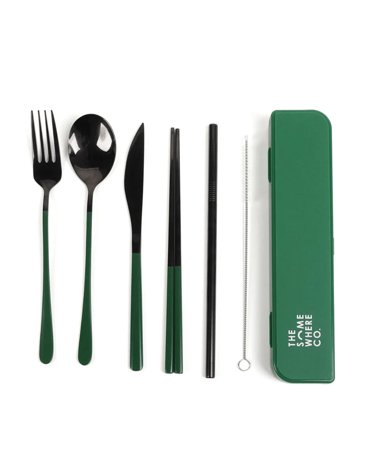 Take Me Away Cutlery Kit - Black with  Forest Green Handle