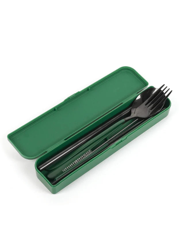 Take Me Away Cutlery Kit - Black with  Forest Green Handle