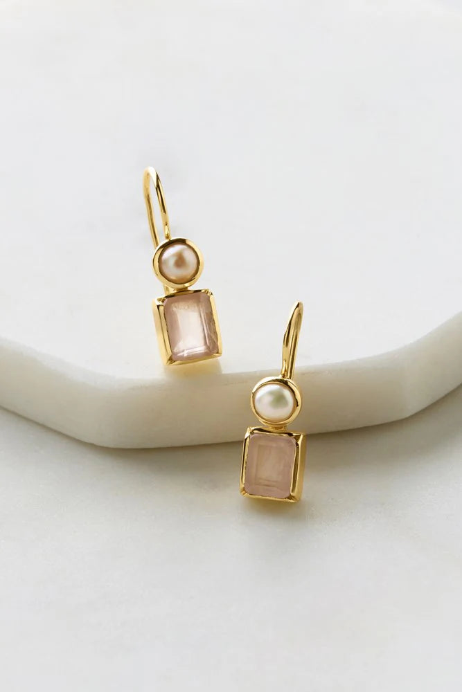 Willow Earring - Rose Quartz & Pearl