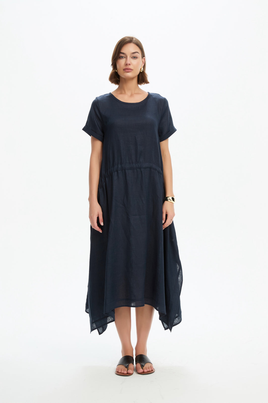 Gather Tie Dress - Navy