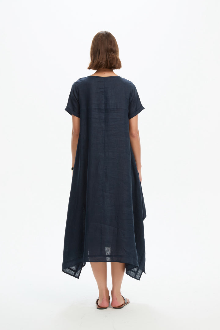 Gather Tie Dress - Navy