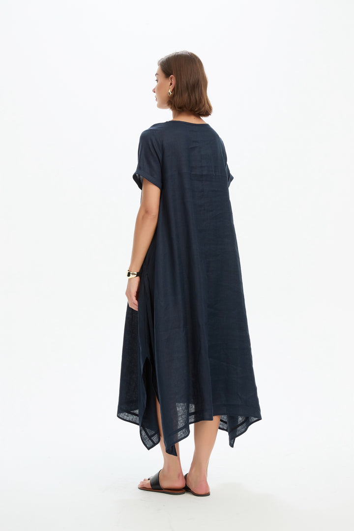 Gather Tie Dress - Navy