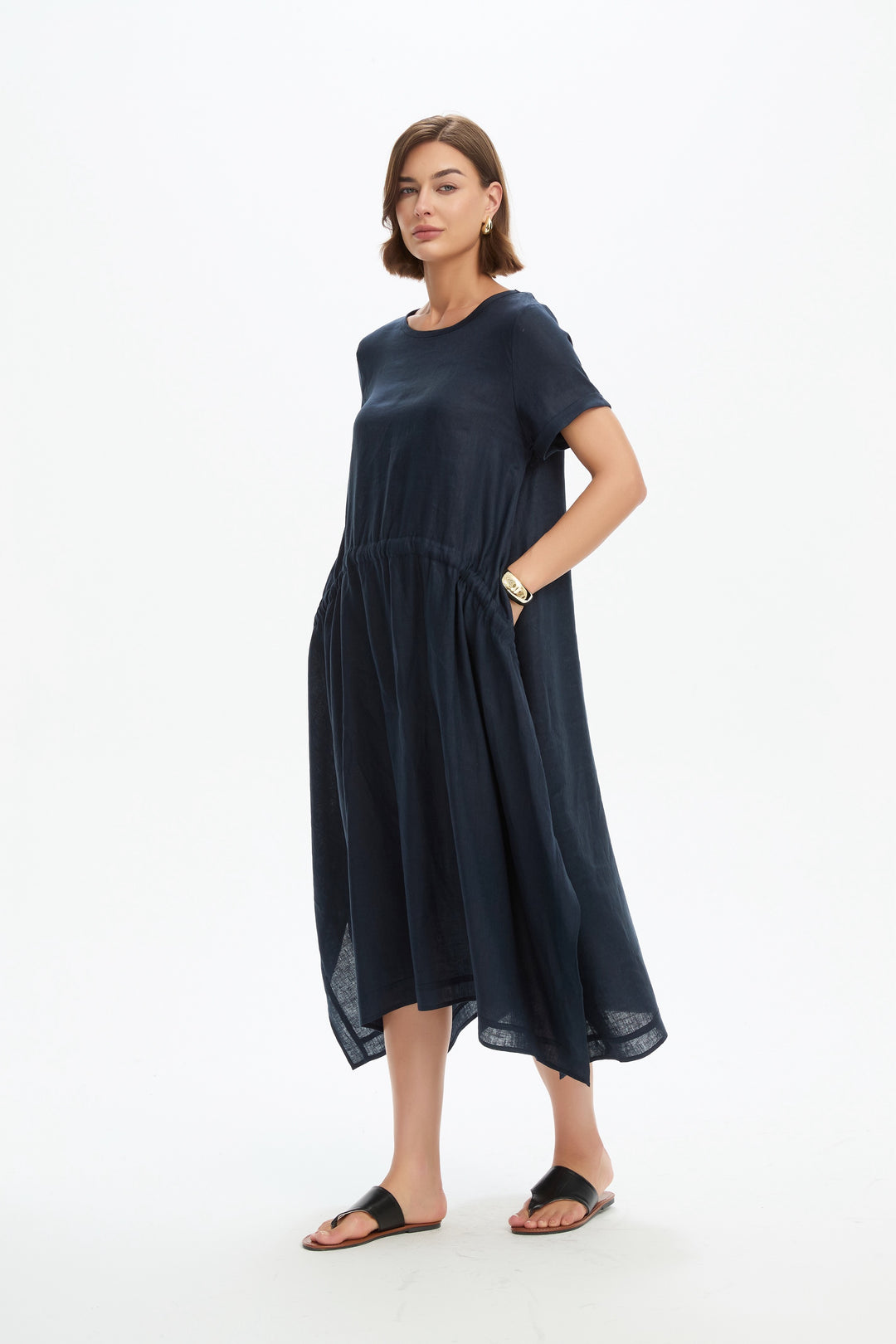Gather Tie Dress - Navy