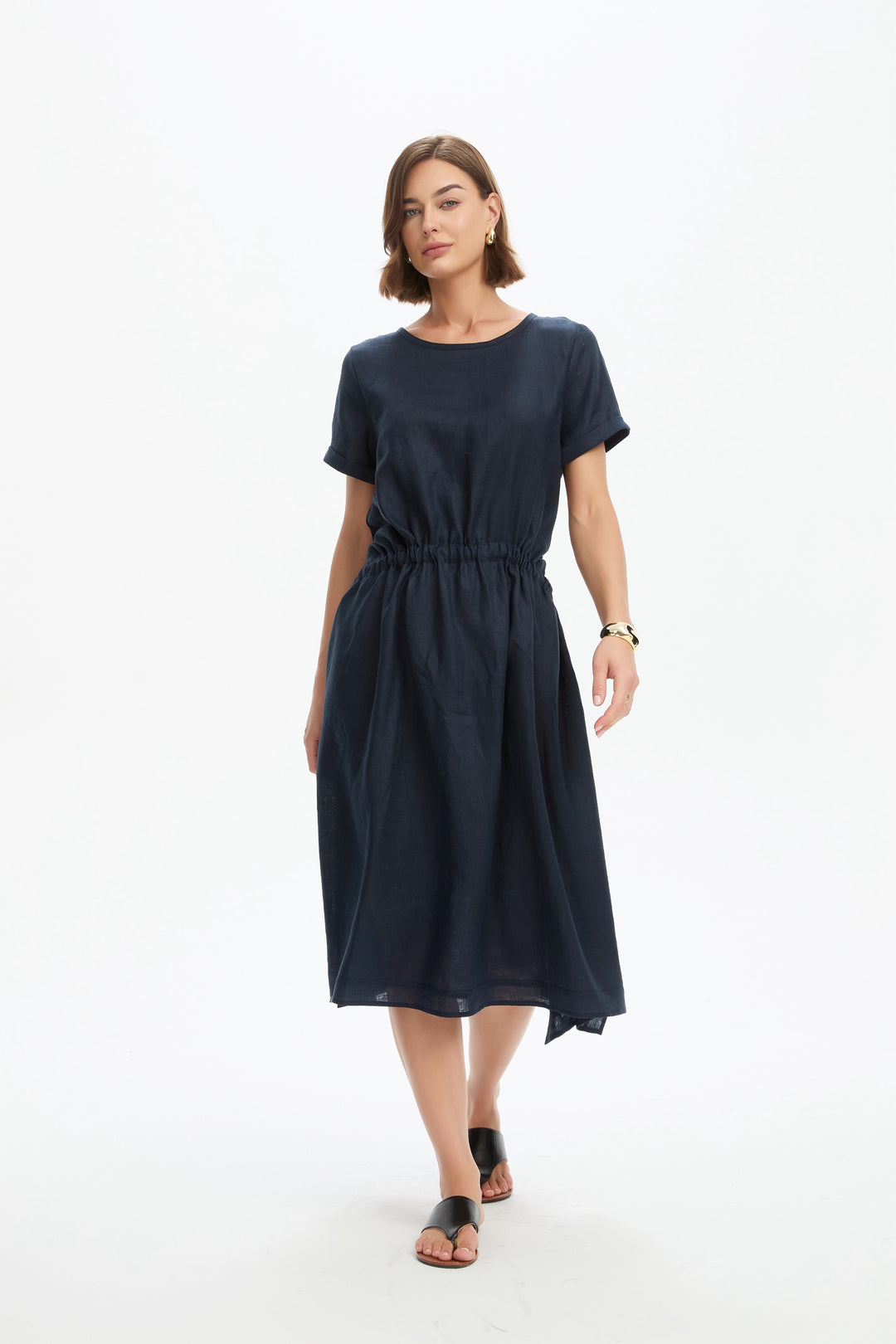Gather Tie Dress - Navy