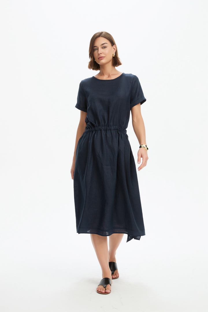Gather Tie Dress - Navy