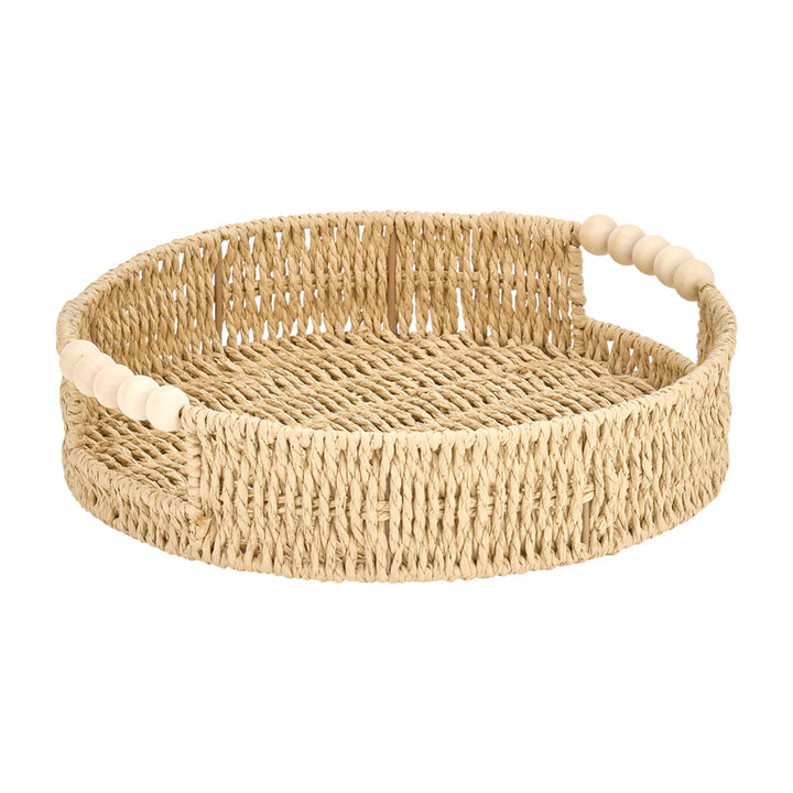 Papier Woven Round Tray - Beaded