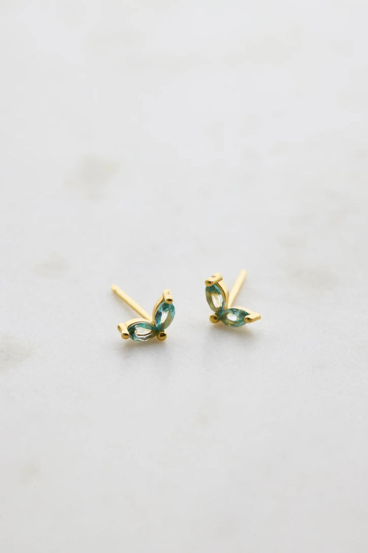 Double Crystal Stud - Blue - 925 Sterling Silver - Gold - Mini Stud (7189)