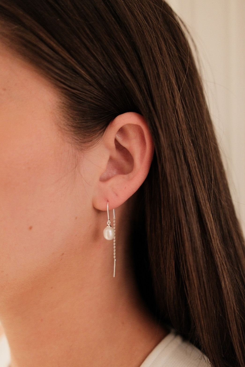 Talia Thread Earrings - Pearl
