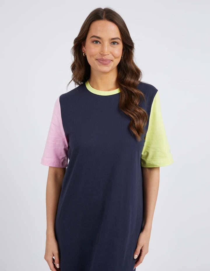 Cherry Block Tee Dress Navy