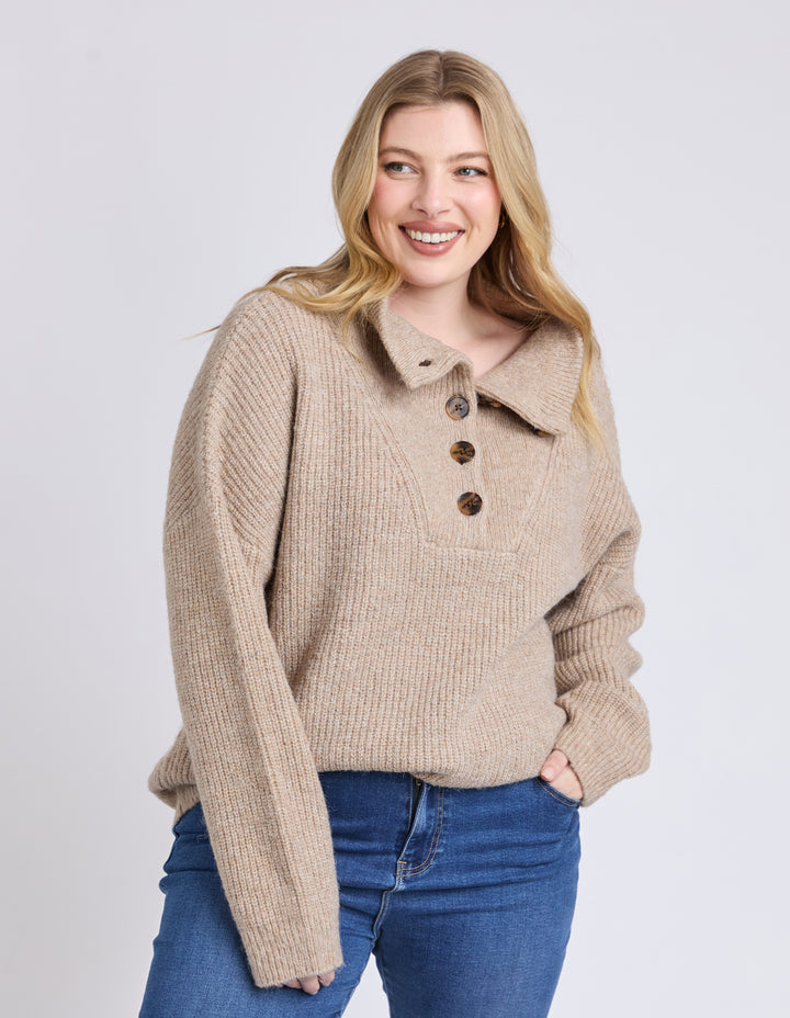 Bron Button Knit - Oat