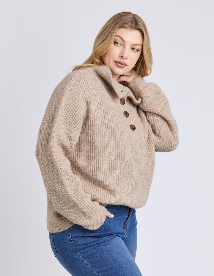 Bron Button Knit - Oat
