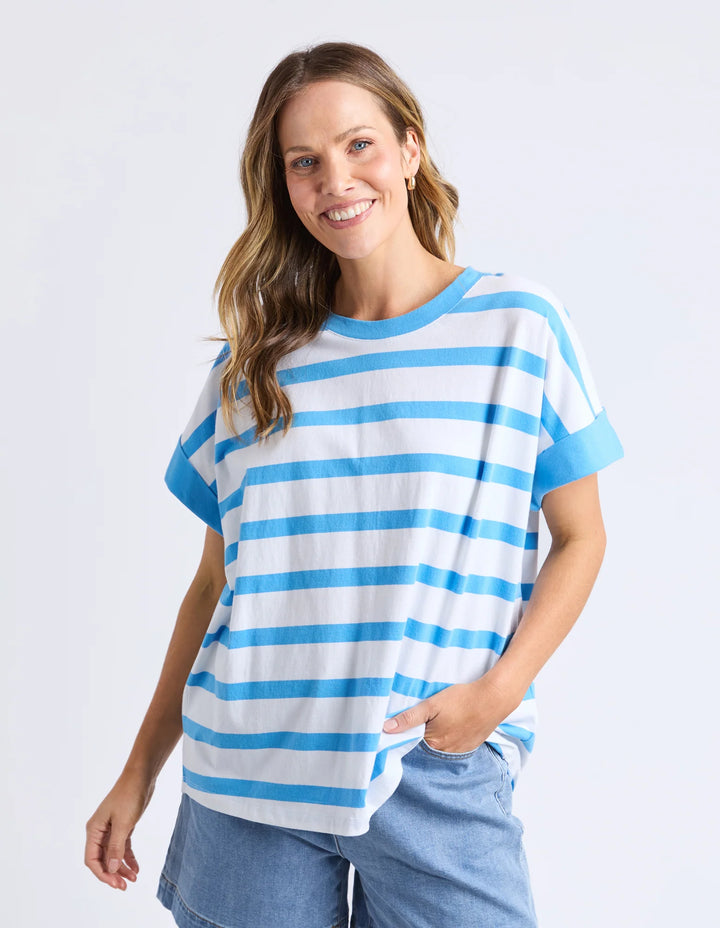 Maddison Tee Azure Blue & White Stripe
