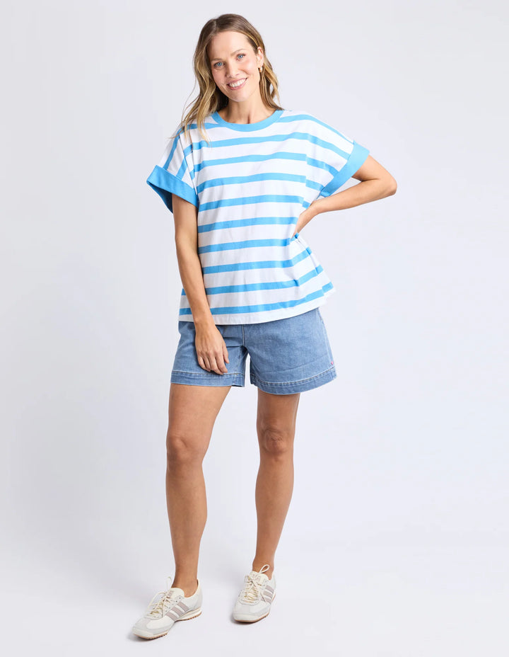 Maddison Tee Azure Blue & White Stripe