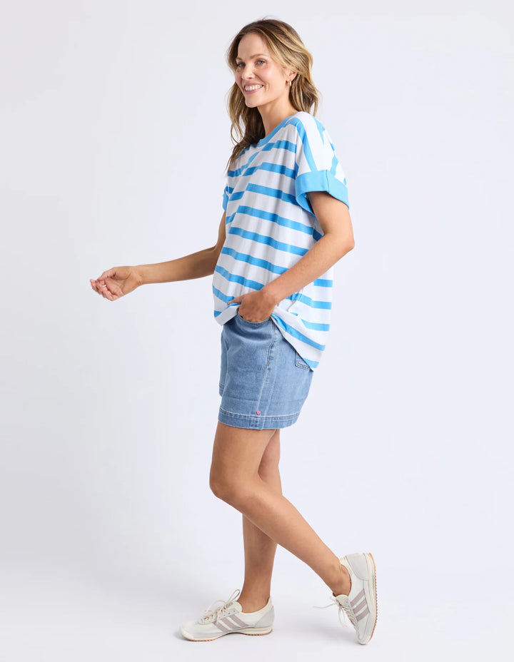 Maddison Tee Azure Blue & White Stripe